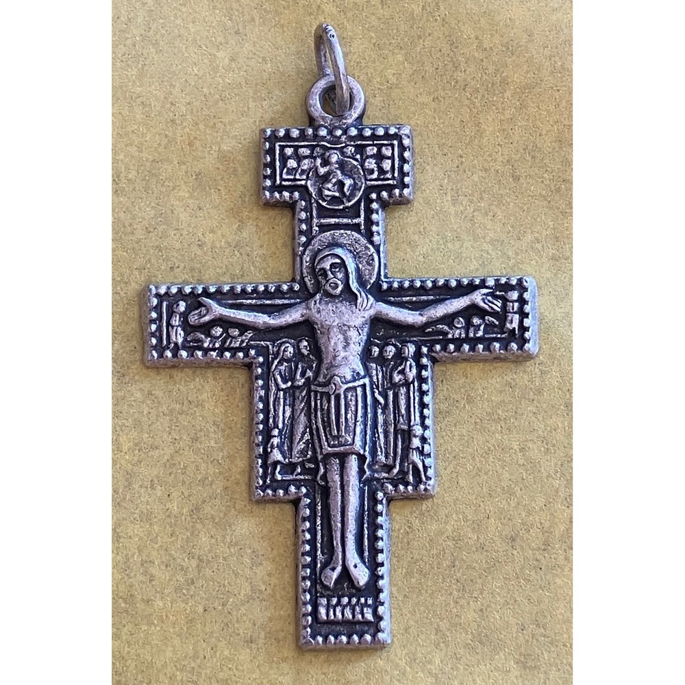 Italy San Damiano Crucifix Pendant Unisex Silver Plated